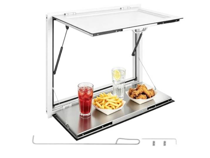 VEVOR Fenêtre pour Food Truck 91\,5x91\,5 cm Guichet de Vente Comptoir Hayon Pour Service Camion Restaurant Commerce Ambulant Stand\, Anti-pluie et Soleil\, Fenêtre Passe-plat avec Auvent Relevable à 85°