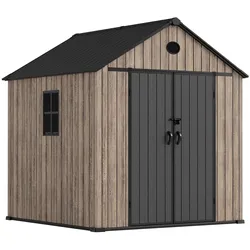 Hoggar – Harz Gartenhaus 5,02m2 Oak O50 - Boden – Seitenfenster – Premium-Holzoptik – Große Doppeltür – UV-Schutz & wasserdicht – Riegelverschluss