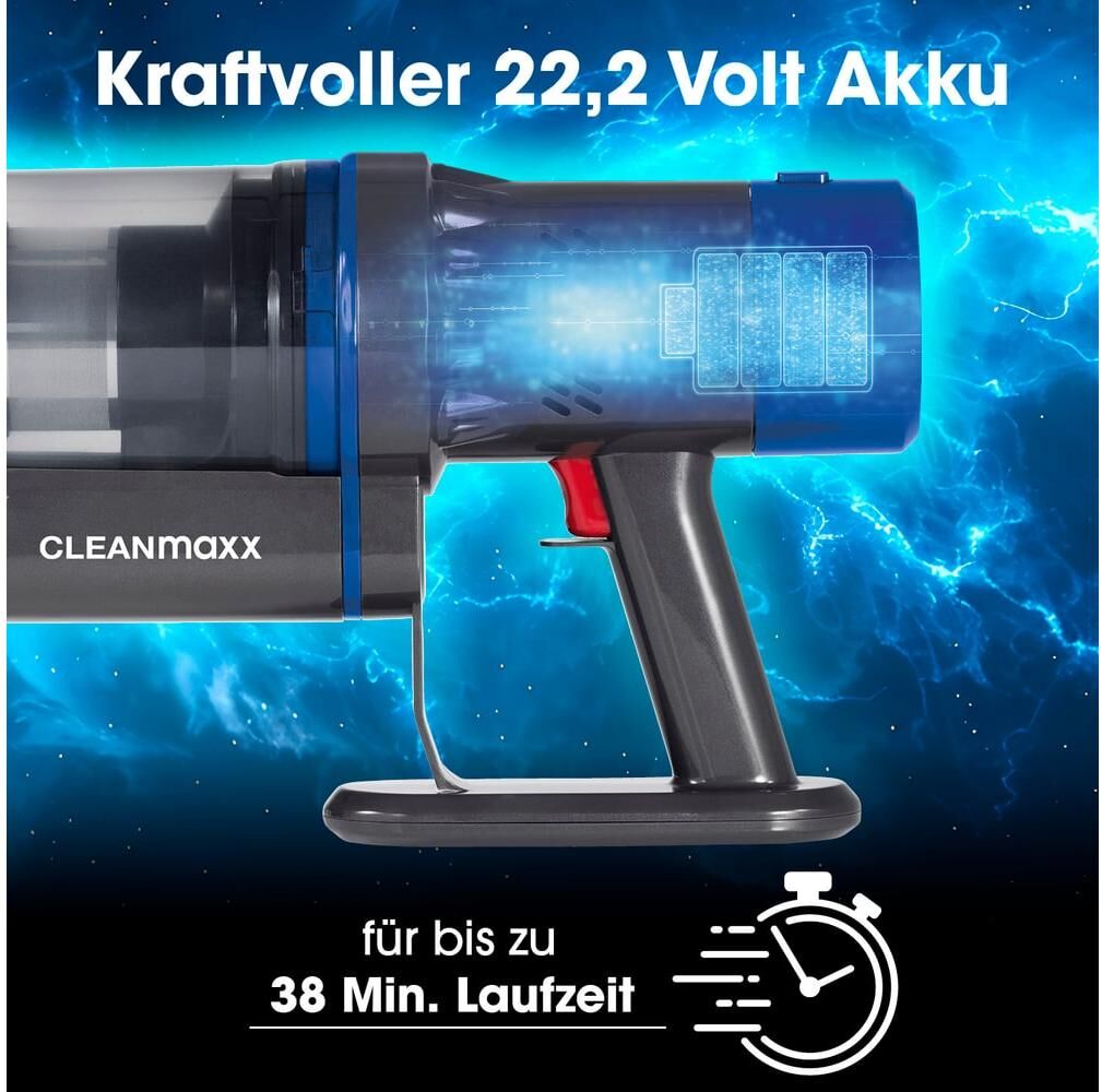 CLEANMAXX Akku-Hand-und Stielstaubsauger "CLEANmaxx Akku-Hand- und Stielsauger 22.2 V", blau (grau), Akkusauger, Akku-Hand-und Stielstaubsauger grau Einheitsgröße