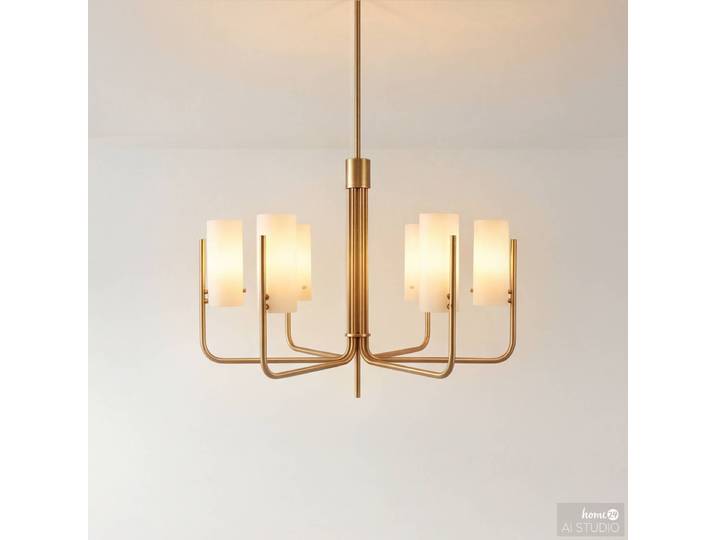 Plafonnier GLOYA 65 x 88 x 65cm Blanc/Doré/Laiton Piètement : fer brossé Abat-jour : verre E14