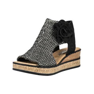 Keilsandalette RIEKER "Rieker Sandalen Textil", Damen, Gr. 41, schwarz-weiß (schwarz), Textil, Schuhe