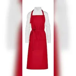 AMSTERDAM - Recycled Bib Apron with Pocket: One Size / Red