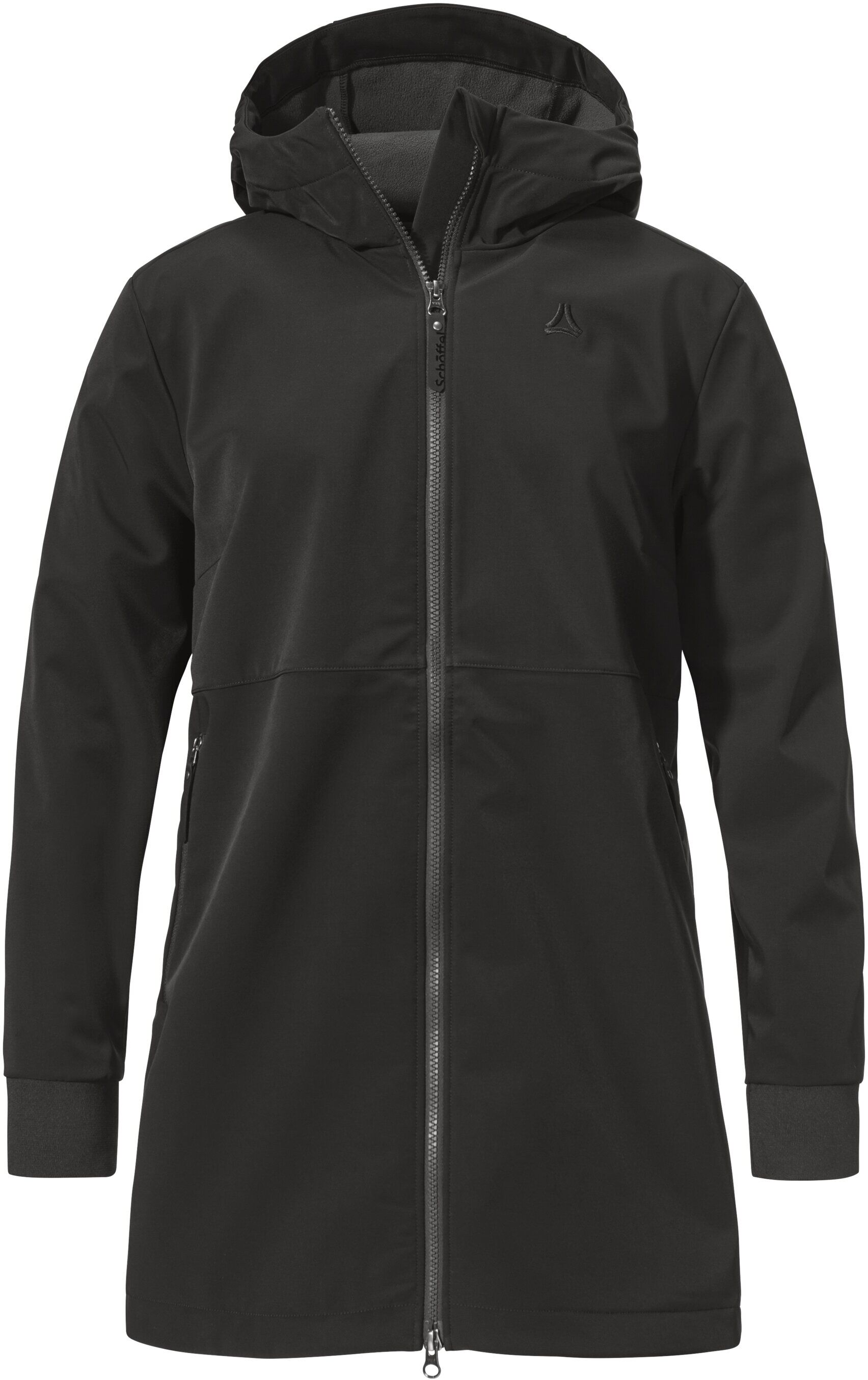 Softshelljacke SCHÖFFEL "Softshell Jk Style Suavio WMS", Damen, Gr. 34, schwarz, Softshell, Obermaterial: 100% Polyester, unifarben, Basic ca. Mitte Oberschenkel, Rippbündchen, Jacken Softshelljacke, mit 2-Wege-Reissverschluss, wasserabweisend und windabw