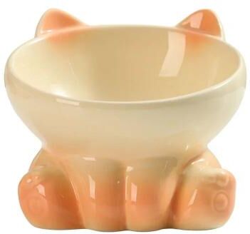 Uplift Picks Raised Ceramic Cat Bowl With Tilted High Feet For Comfortable Feeding peach
