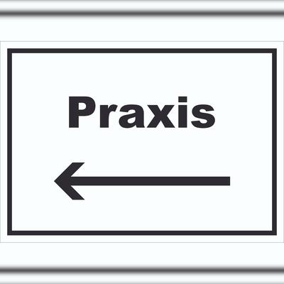 HB-Druck Praxis Schild mit Text und Richtungspfeil links Arzt Gesundheit waagerecht A1 (594x841mm)