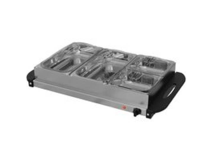Chauffe-plats électrique buffet 4 compartiments en inox température réglable couvercle transparent bacs amovibles