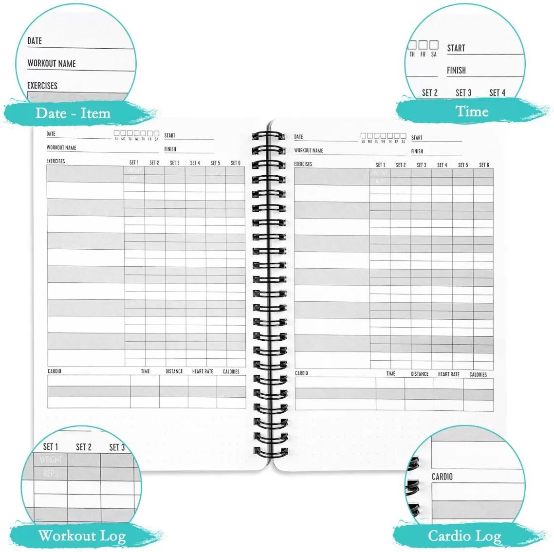 INF A5 Spiral Fitness Logbuch - Täglicher Trainingsplaner & Übungsjournal Schwarz
