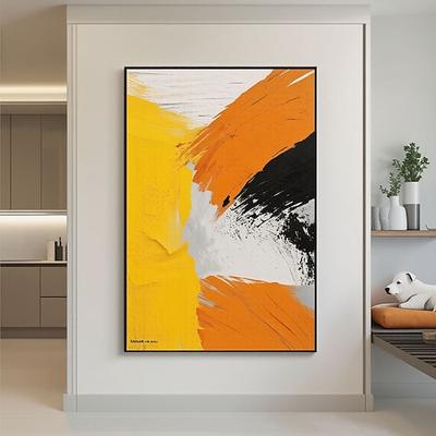 Großes gelbes minimalistisches abstraktes Gemälde mit Textur, schwarz-weiße 3D-Textur, abstrakte Kunst, Acryl-Gemälde, abstrakte Textur, moderne Kunst