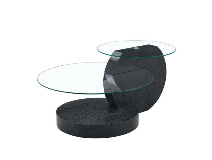 Redom Couchtisch 70/70/44 cm mit Sicherheitsglas, mehrstufigen Ablagen und MDF-Gestell, Schwarz/Transparent, 70x44x70 cm, Wohnzimmer, Wohnzimmertische, Couchtische