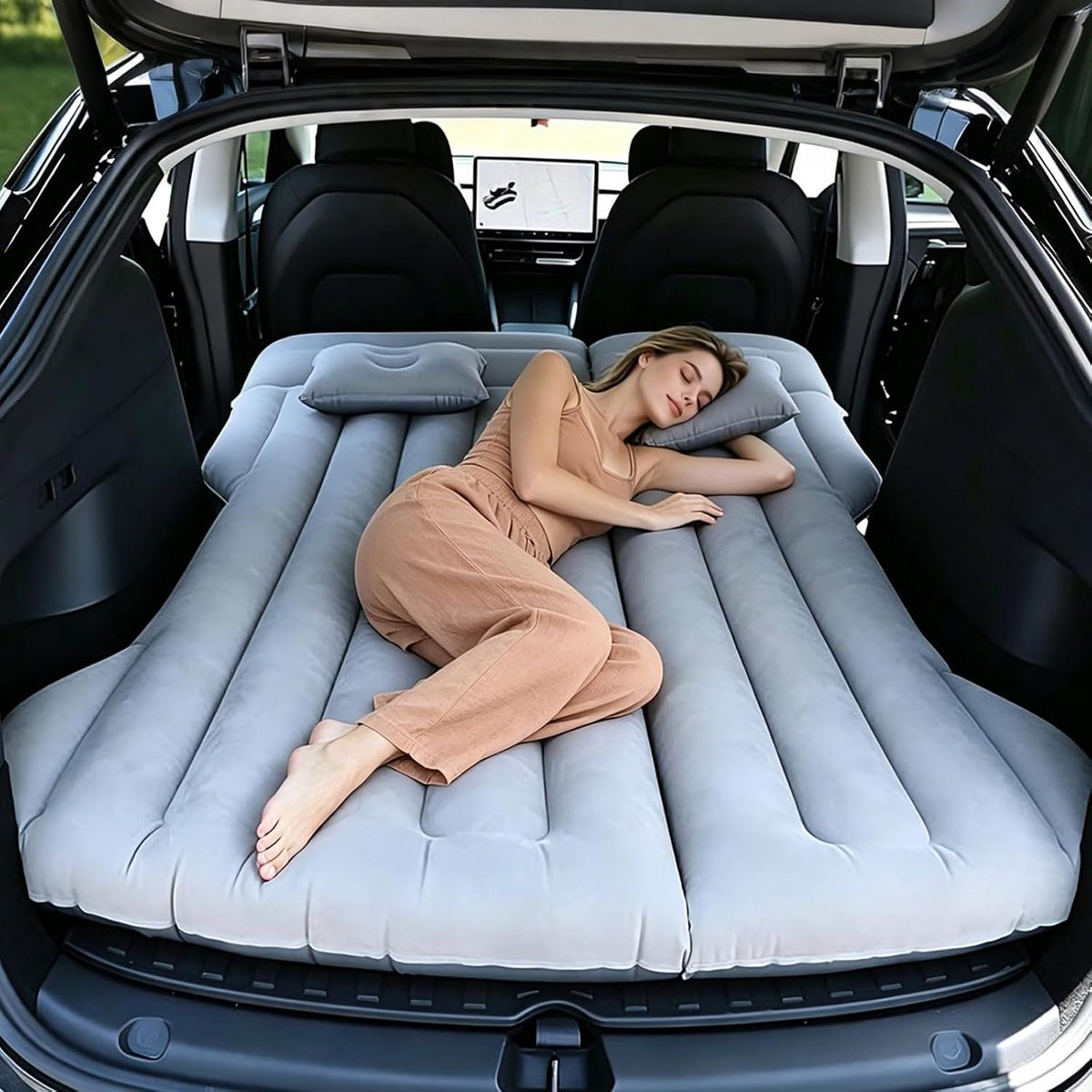 Thijox Opblaasbaar Automatras met Luchtpomp voor Tesla Model Y en SUV, Draagbaar en Vouwbaar Autoluchtbed voor Camping en Reizen