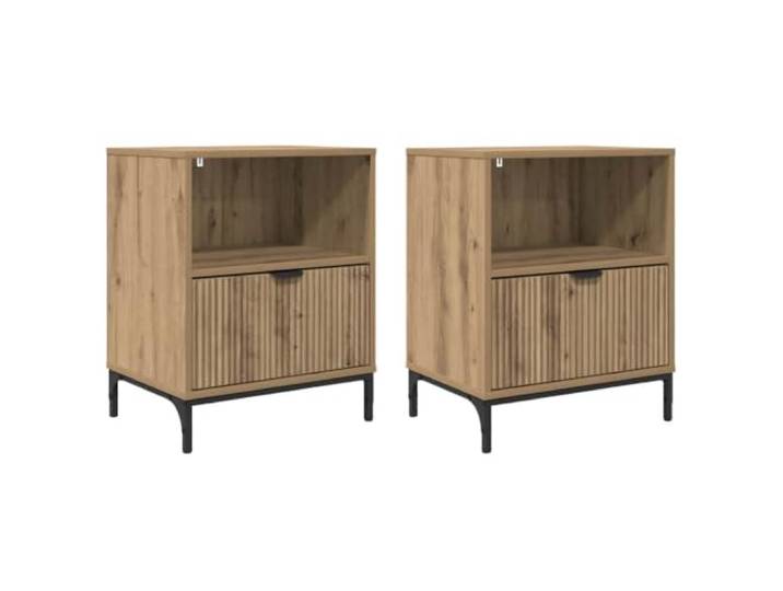 KDVXBCQJH 2er Set Nachttisch Artisan-Eiche 49x36x61 cm Holzwerkstoff Kompakter Beistelltisch fürs Schlafzimmer mit 2 Schubladen und Ablagen für nützliche Ordnung neben dem Bett.