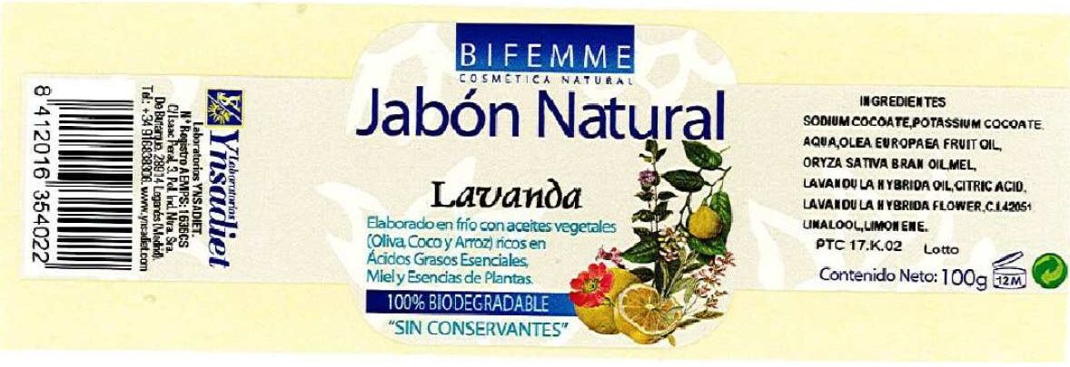 Bifemme Jabón Natural de Lavanda 100 g