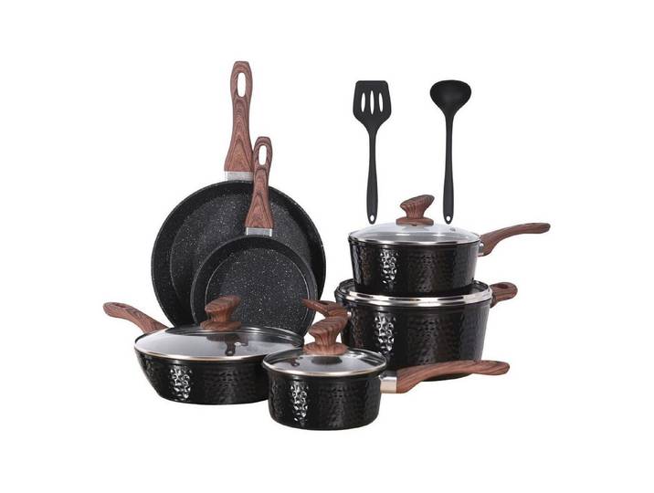 LuxusKollektion Topf-Set Induktionskochgeschirr-Set 12-teilig mit Granitbeschichtung und