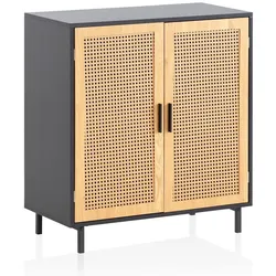 Sideboard FineBuy Anrichte 80 cm Kommodenschrank Schwarz mit Wiener Geflecht