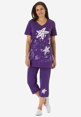 Plus Size Women's Starfish Tee and Capri Set by Woman Within in Radiant Purple Starfish (Size S)