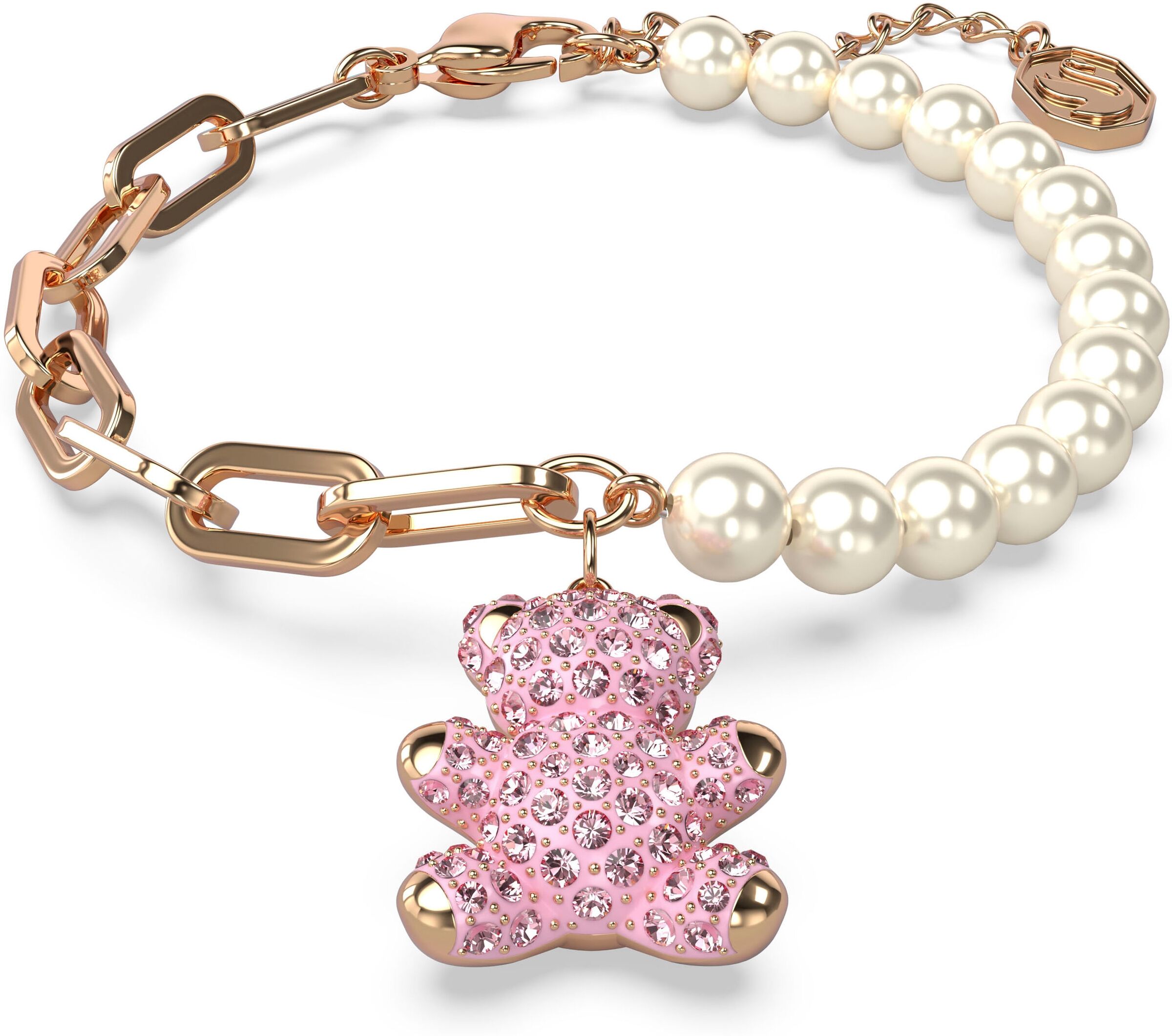 Armband SWAROVSKI "TEDDY" Gr. M, rosa (roségoldfarben, rosa, weiß, rosa), Armbänder, Damen, M, Metall Perlen, Metall, Perlen, Armband, mit Swarovski Kristall - mit Swarovski Perle