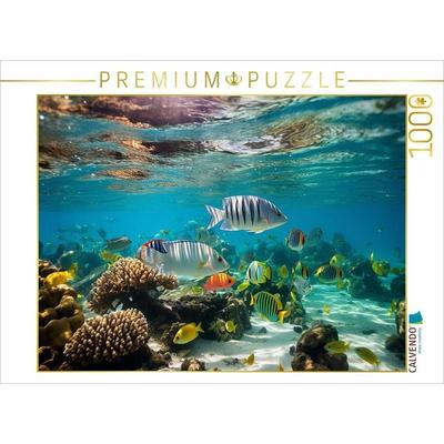 CALVENDO Puzzle Fischschwarm in den Tropen mit Korallen | 1000 Teile Lege-Größe 64x48cm Foto-Puzzle für glückliche Stunden