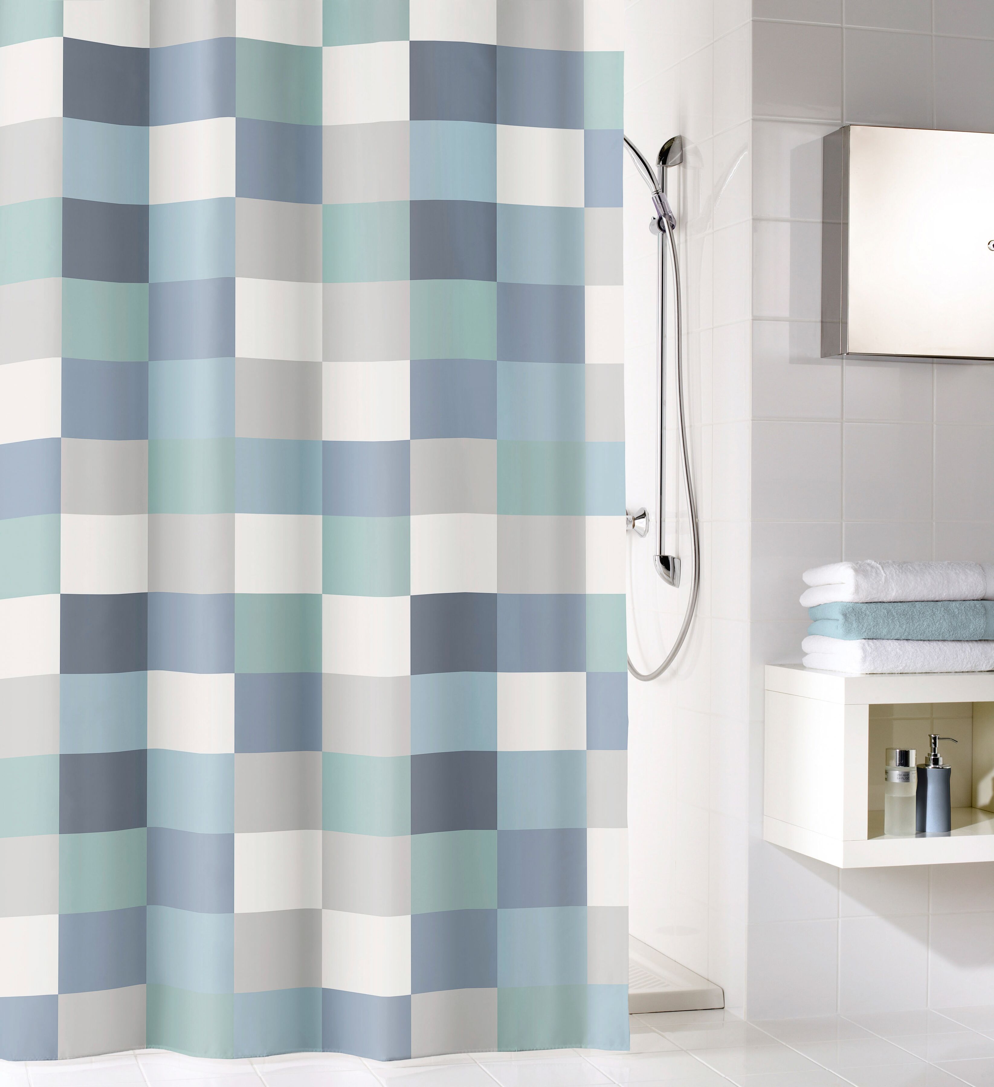 Duschvorhang KLEINE WOLKE "Check", blau (mare, dunkelblau), B:180cm H:200cm, Polyester, Duschvorhänge, Duschvorhang, inklusive Duschvorhangringe mare, dunkelblau B/H: 180cm x 200cm