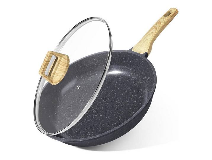 LuxusKollektion Bratpfanne Bratpfanne Keramik Antihaft Deckel Induktion PFAS Schwarz 30cm+ Deckel