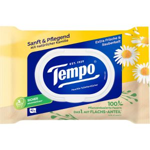 Tempo Toilettenpapier sanft & pflegend, Feuchte Toilettentücher, Kamille, 42 Tücher