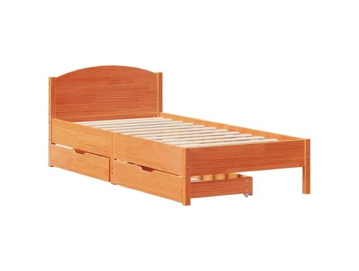 KTHLBRH Bett aus Kiefernholz, 90 x 200 cm, Braun Lattenrost, 2 Schubladen mit Rollen, Kopfteil, kompletter Aufbau