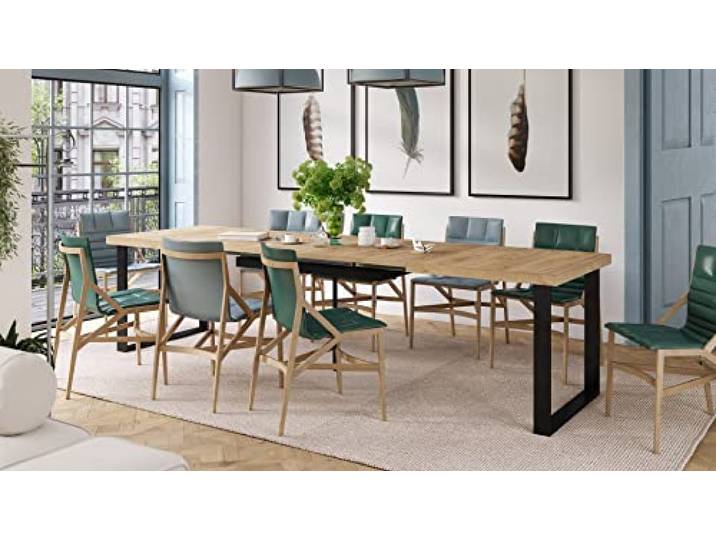Mazzoni Design Esstisch Avella Tisch ausziehbar 160 bis 310 cm, Farbe:Eiche Gold - Schwarz matt