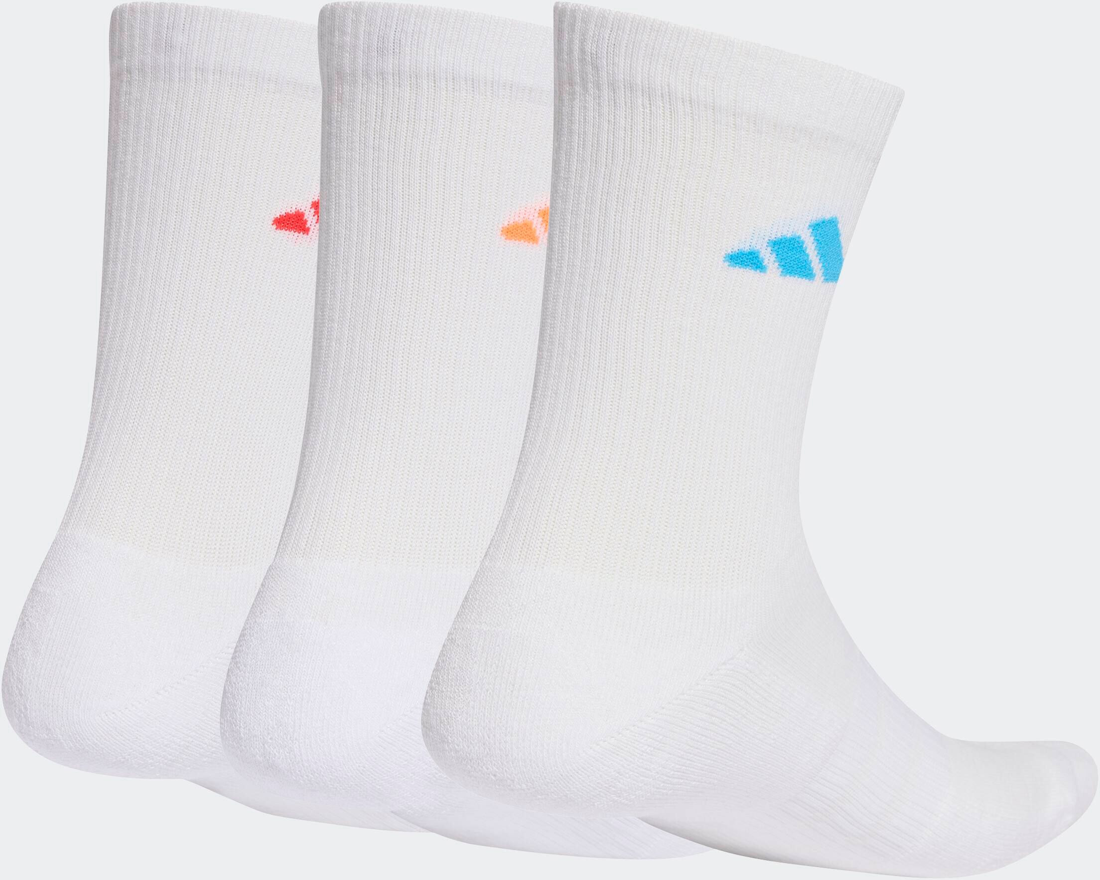 Funktionssocken ADIDAS PERFORMANCE "DÄMPFENDE SPORTSWEAR CREW 3ER-PACK" Gr. XL, weiß (weiß, lucid orange, lucid rot), Socken, Herren, XL (46/48), Obermaterial: 56% Baumwolle, 40% Polyester, 3% Elasthan, 1% Polyamid, Funktionssocken, für sportive Aktivität