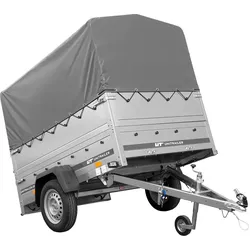 PKW-Anhänger 200x125 UNITRAILER GARDEN 201 KIPP mit Bordwandaufsatz und grauer Hochplane