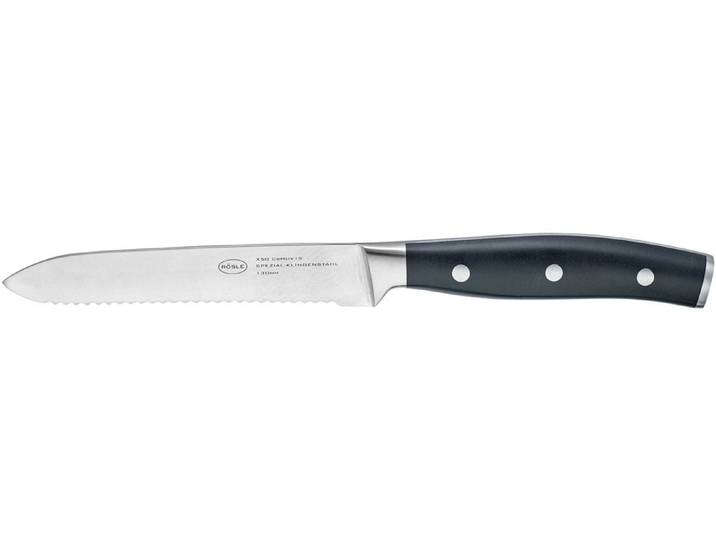 Allzweckmesser RÖSLE Tradition , silber (silberfarben, schwarz), Klingenlänge 13cm, X50 CrMoV15 Klingenstahl, Kochmesser, Allzweckmesser, mit Wellenschliff, Klingenspezialstahl, ergonomischer Griff