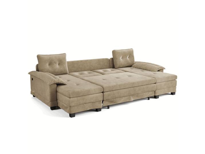 Canapé d'angle convertible modulaire 4 places en chenille, kaki