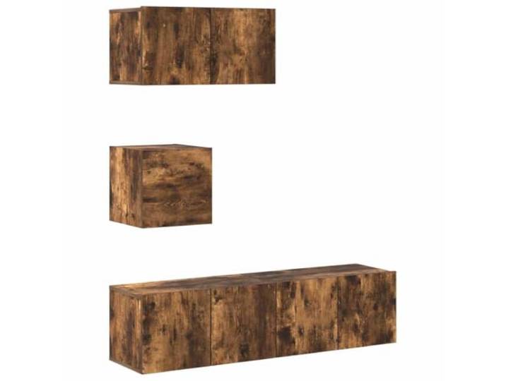 LKJephalotrope 4-tlg. TV-Schrank-Set Hängend Räuchereiche Holzwerkstoff Platzsparende Wandmontage für Wohnzimmer und Schlafzimmer, 4 modulare Elemente aus robustem Holzwerkstoff in Eichenoptik.