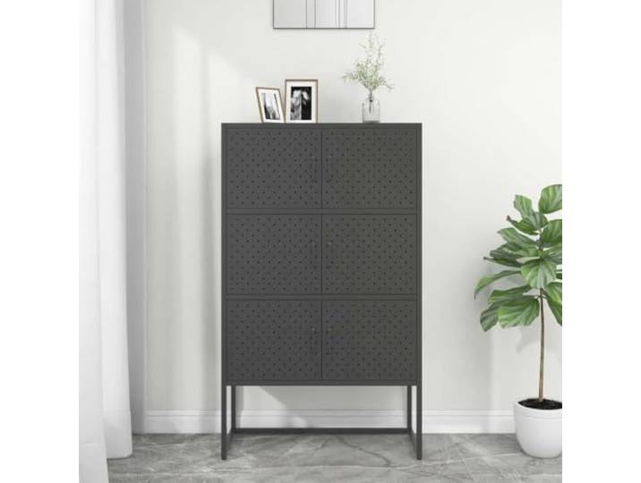 HPUYRFG Highboard Anthrazit 80x35x135 cm Stahl Kommode mit 6 Fächern Stahlkonstruktion, verstellbare Stellfüße, 6 Staufächer, stabile Ablagefläche