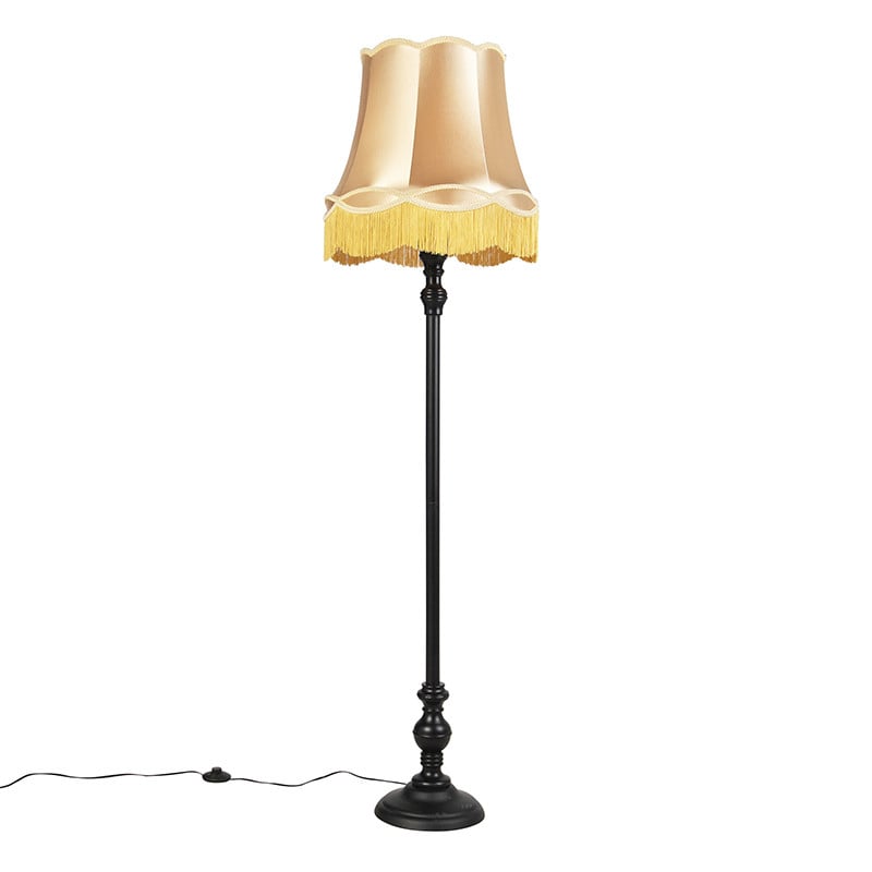 Qazqa Vloerlamp zwart met goudkleurige Granny kap