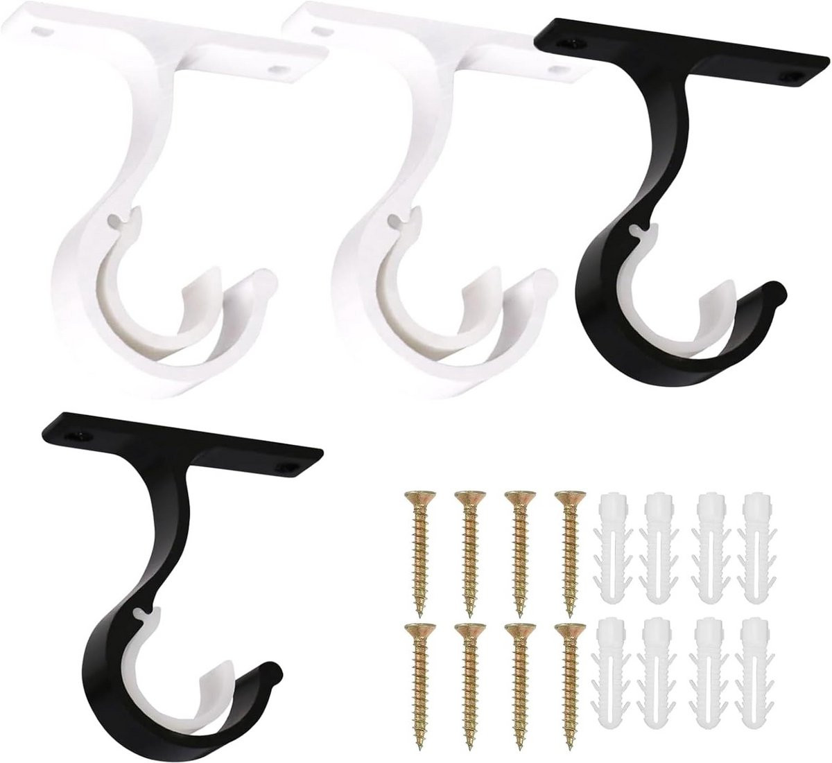 Set van 4 gordijnroede steunen van verdikte aluminiumlegering in zwart en wit
