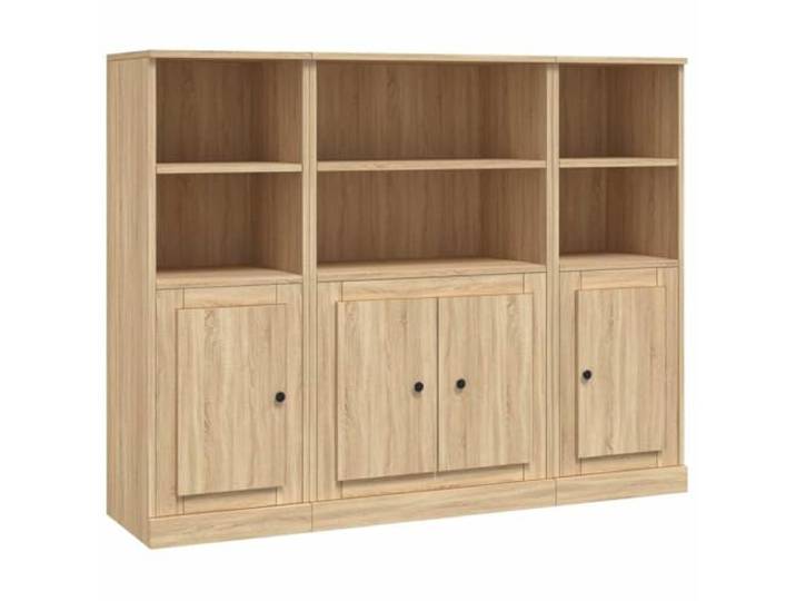 GHVBNMF Highboard 3er Set Sonoma-Eiche Holzwerkstoff 132x35.5x103.5cm Stilvolles 3-teiliges Kommoden-Set für Wohnzimmer & Flur mit robuster Oberfläche und viel Stauraum