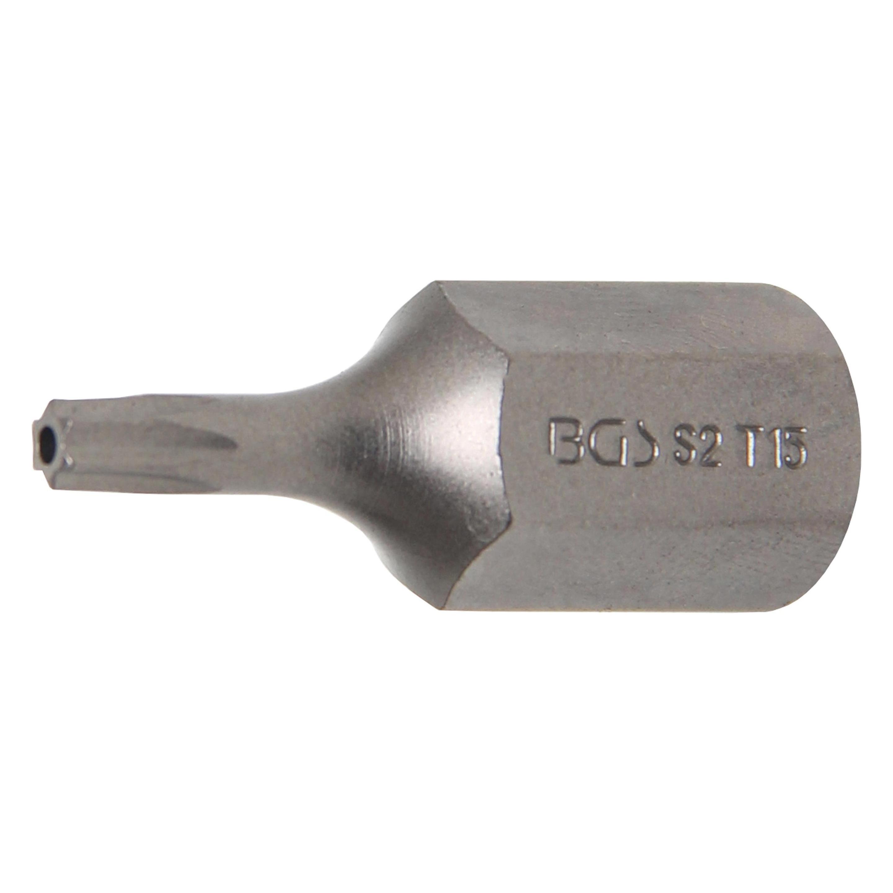 BGS Bit Antrieb Aussensechskant 10 mm (3/8") T-Profil (für Torx) mit Bohrung T15 (4615)