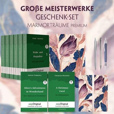 Große Meisterwerke Geschenkset - 8 Bücher (Hardcover+ Audio-Online) + Marmorträume Schreibset Premium, Set von Jane Austen,Charles Dickens,Lewis