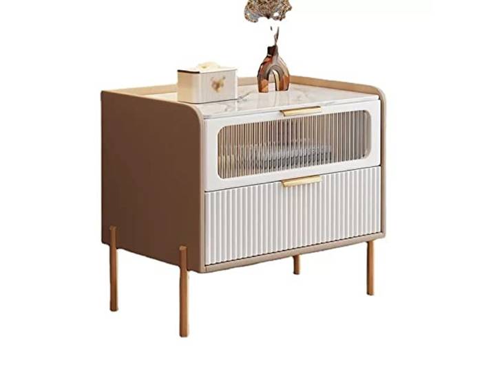 YANG11FAN Vielseitig Moderner Nachttisch mit Felsplatten-Arbeitsplatten Nachttische mit dekorativer Glastür(L40xD38xH50cm)