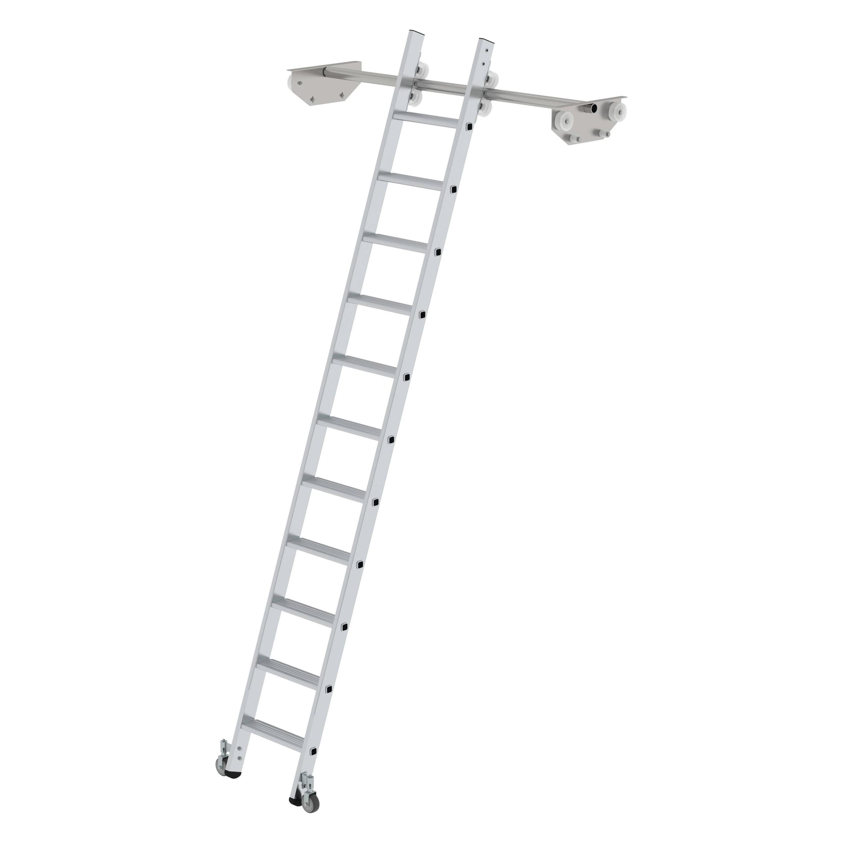 Munk Stufen-Regalleiter fahrbar für Doppelregal 11 Stufen (Regalleiter, 303 cm) (044611)