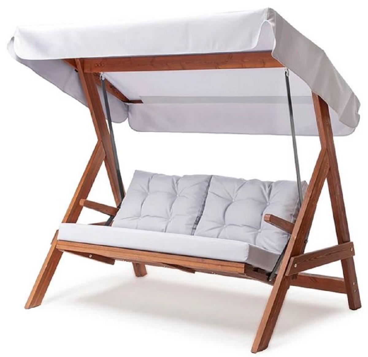 Casa Padrino Luxus Hollywood Schaukel Hellgrau / Braun - Wetterfeste Garten Schaukel mit Sonnendach - Garten Möbel - Terrassen Möbel - Luxus Möbel - Luxus Garten Einrichtung