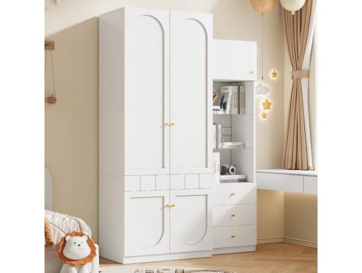 XINGNING Kleiderschrank Mit Türen Kleiderstange Und Schubladen Metallgriffe Für Schlafzimmer Moderner Kleiderschrank (Wardrobe+Cabinet)