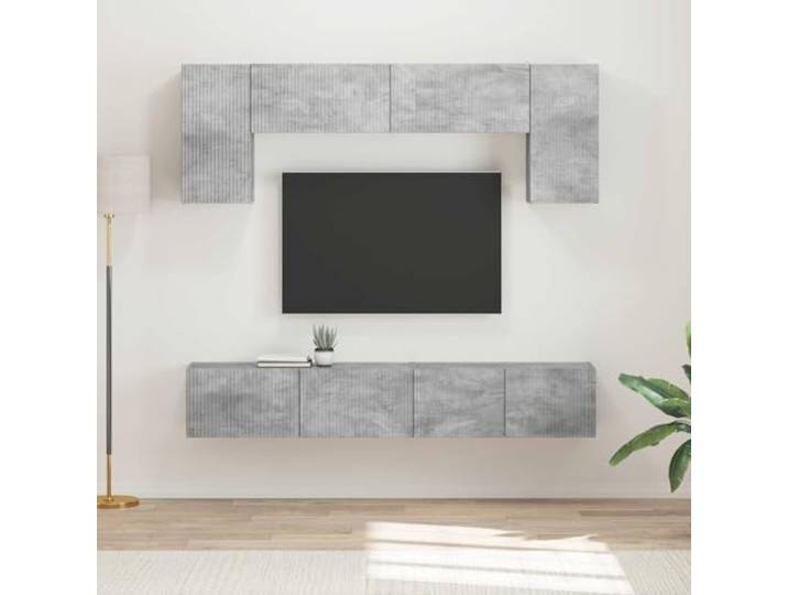 TV-Schrankset 4 stk Beton Grau Holzwerkstoff Wandmontiert Lowboard Wandmontage, verstellbare Regale, robuste Holzwerkstoff-Konstruktion, elegante Beton-Grau-Optik, flexible Displayflächen