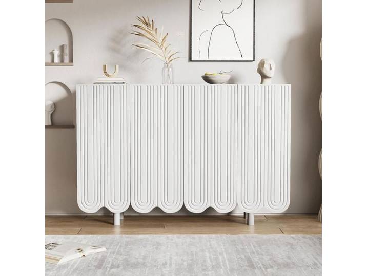 MODERNLUXE - Buffet moderne-4 portes motif de Uavec tagres -120x38x80cm - Blanc
