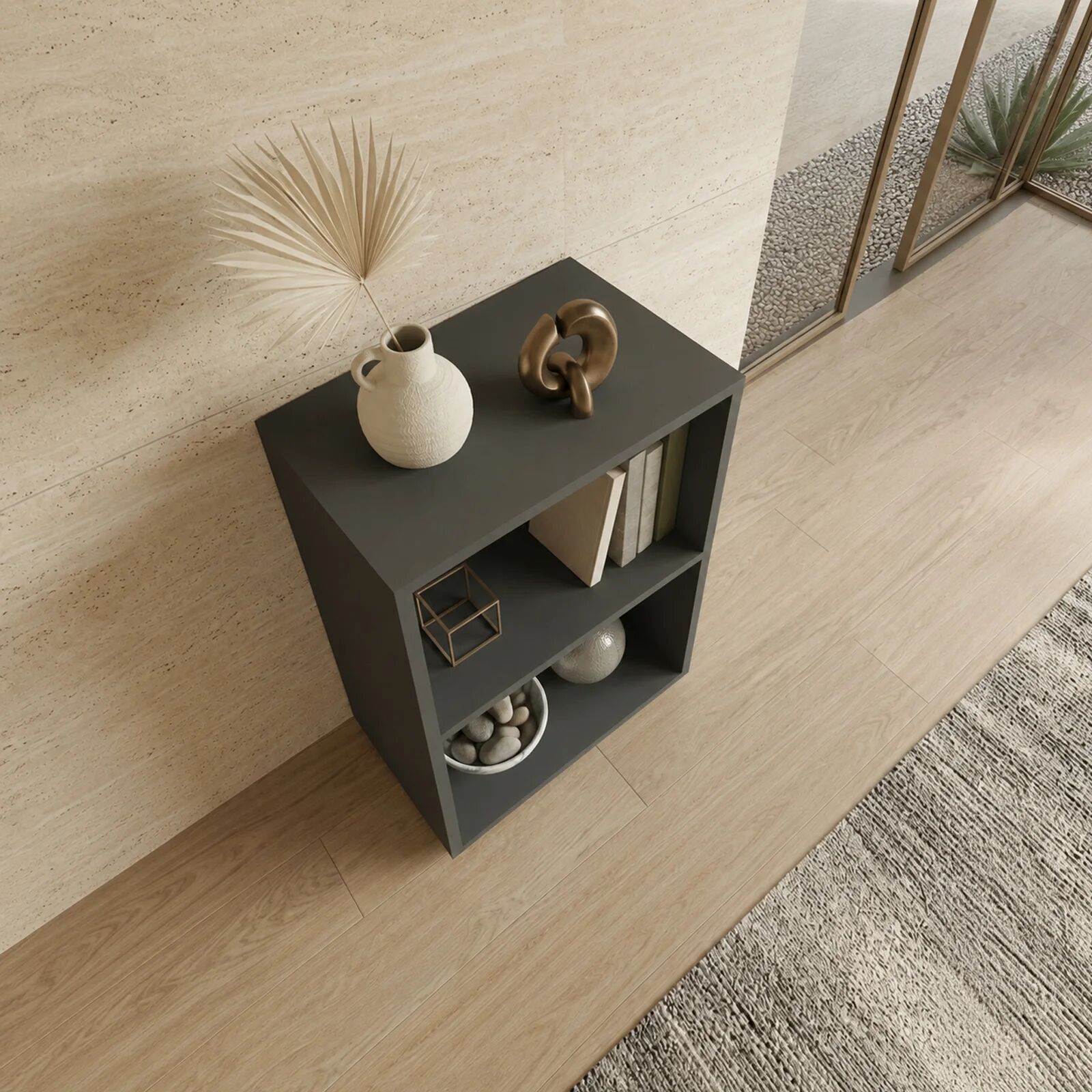 garneroarredamenti Libreria da parete 49x74h cm 2 ripiani soggiorno moderna antracite Byron