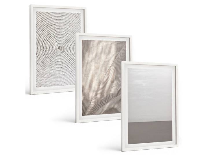 BILDER SET 3er Set - 40x60 cm Weißer Rahmen - Natürliche Boho-Texturen