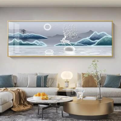 Inspire Essentials Golden Deer Canvas Wall Art With Chinese Style Feng Shui Design 3 30x90cm No Frame