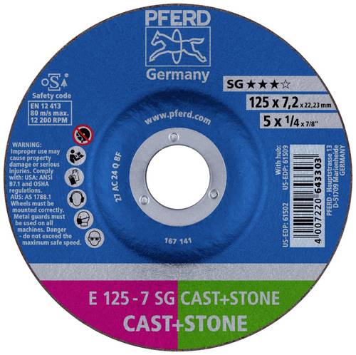 PFERD TOOLS 69298075 E 125-7 SG CAST+STONE (2) Schruppscheibe gerade Durchmesser 125mm Bohrungs-Ø 22.23mm 1St.