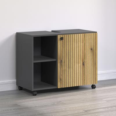 Waschbeckenunterschrank WELLTIME "Amrum", anthrazit, eiche, B:80cm H:64cm T:42cm, Schränke, Waschbeckenunterschrank, BxHxT 80 x 64 x 42cm Waschbeckenunterschrank Eiche Rillenoptik