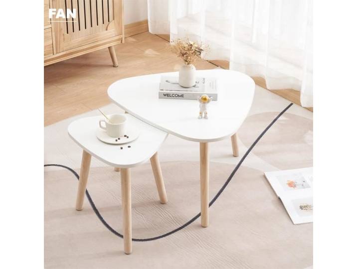 Tables Basses Salon en bois - FAN - Lot de 2 - Grande table à 3 pieds - Petite table à 3 pieds - Triangle ovale