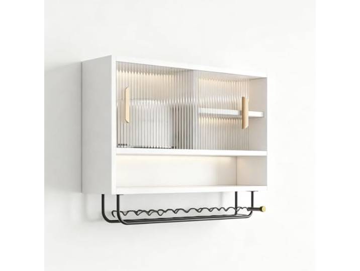 WNGJZZYC Küchenhängeschränke Mit Glastüren, Glas‑Aufbewahrungs‑Vitrine Verstellbare Ablagen, Einfach Zu Reinigender Metallrahmen, Für Bad, Eingangsbereich(White,80x65x23cm/32x26x9in)